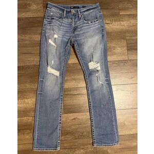 BKE Jake Straight Distressed Blue Denim Jeans 32x34 Mens Country Western